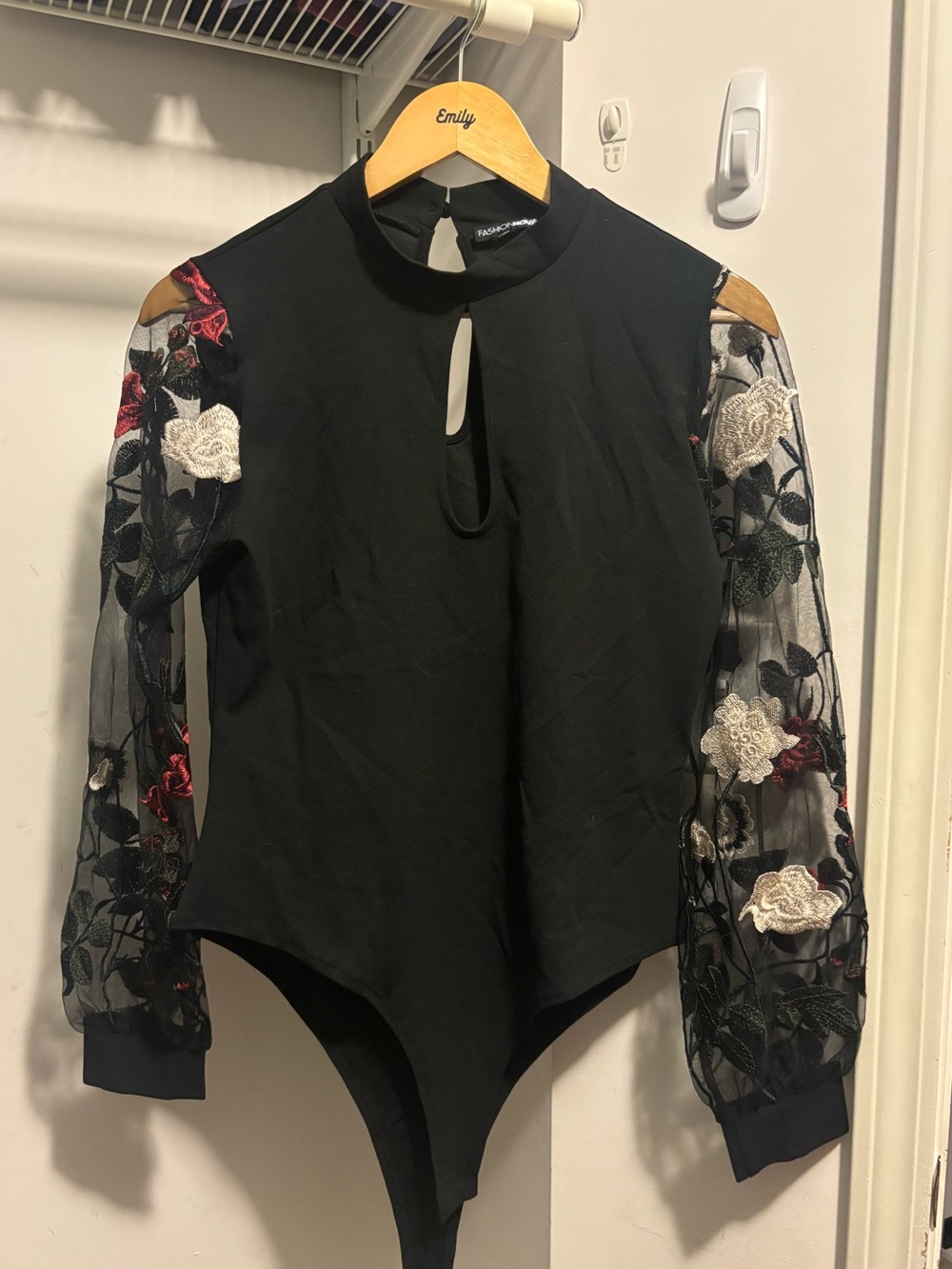 Red and White Rose Sleeve Bodysuit